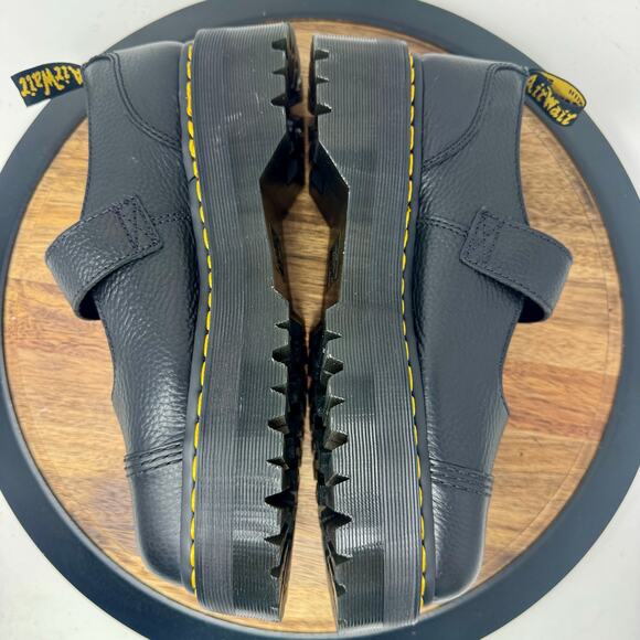 Dr Doc Martens Addina Flower Mary Jane Platform Black Leather Buckle Shoes Sz 11 - Picture 6 of 9